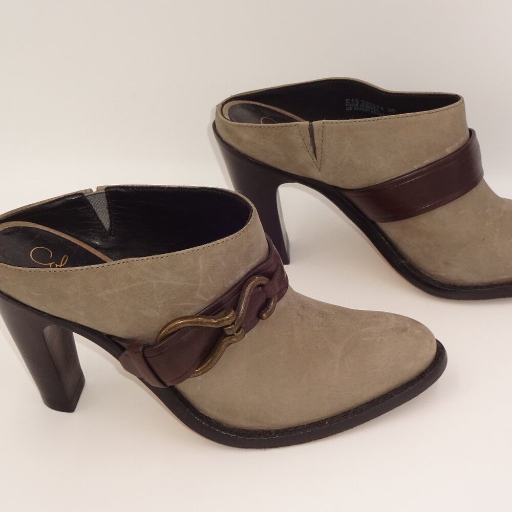 Cole Haan Nike Air Tantivy Gray Leather Heeled Mules 8B 8 Heels Shoes D32544